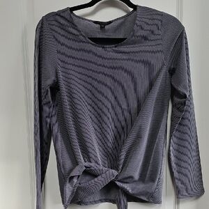 Banana Republic Gray Ribbed Tie Front Blouse